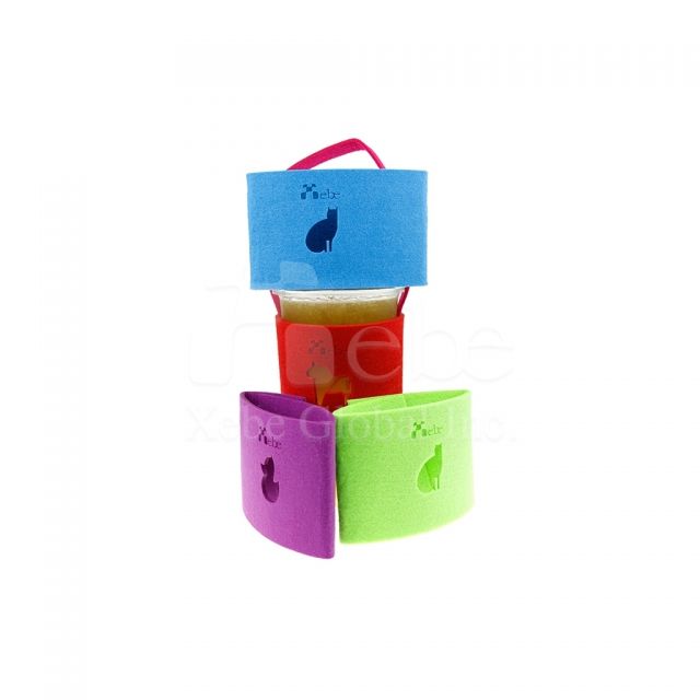 糖果色鏤空Logo羊毛氈客製化飲料提袋 宣傳禮品