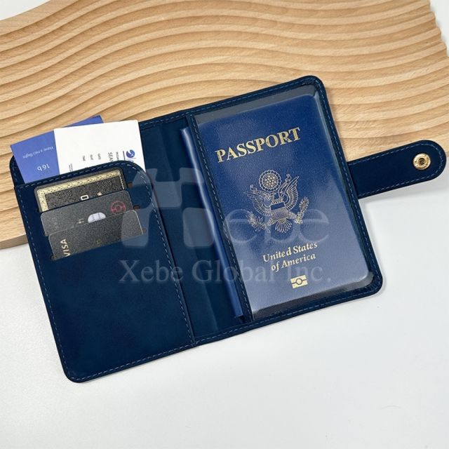 客製化黑色皮革鈕扣護照套